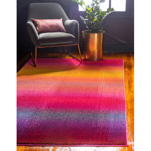 Langley Street Eddins Power Loom Performance Pink/Orange/Yellow Rug